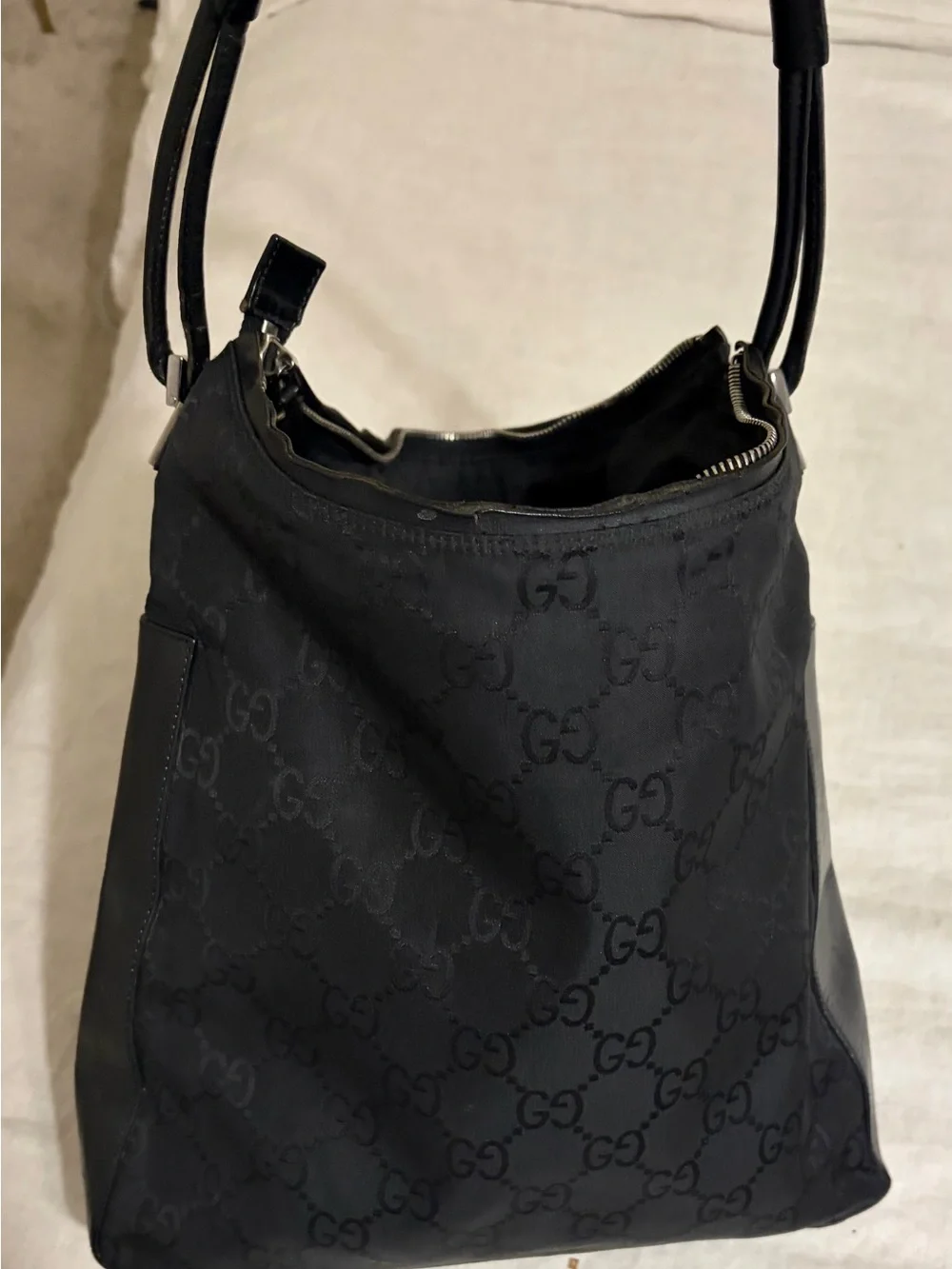 Gucci Black GG Monogram Hobo Shoulder Bag With Matching Wallet.